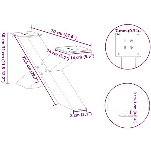  Noge za stolić u obliku slova X 2 kom bijele 70x(30-31) cm Slike
