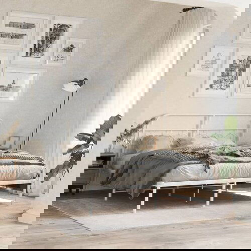  The Living Store Kovinski posteljni okvir z vzglavjem bel 140x200 cm - Posteljni Okvir, (21525143) Cene