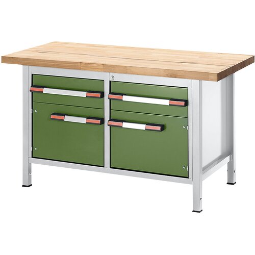 eurokraft pro delovna miza z nastavitvijo višine, izvedba z ogrodjem, 2 predala, 2 vrat, širina 1500 mm, svetlo siva / zelena Cene
