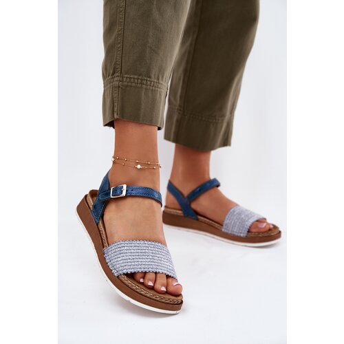 Inblu Women's Sandals With Braiding On The Strap Blue Cene