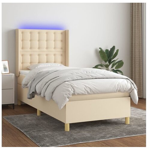  Box spring postelja z vzmetnico LED krem 90x190 cm blago Cene