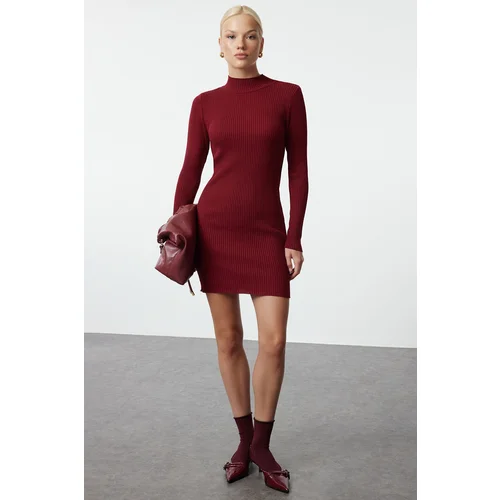 Trendyol Burgundy Mini Knitted Bodycon Dress