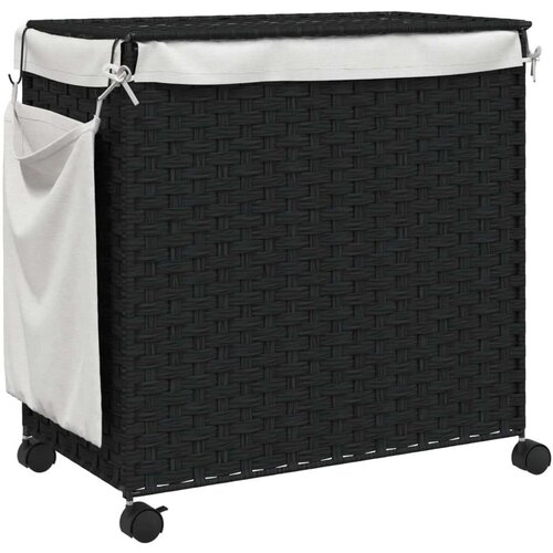 VidaXL Ko&amp;scaron;ara za rublje s kotačima crna 60 x 35 x 60 5 cm od ratana Slike