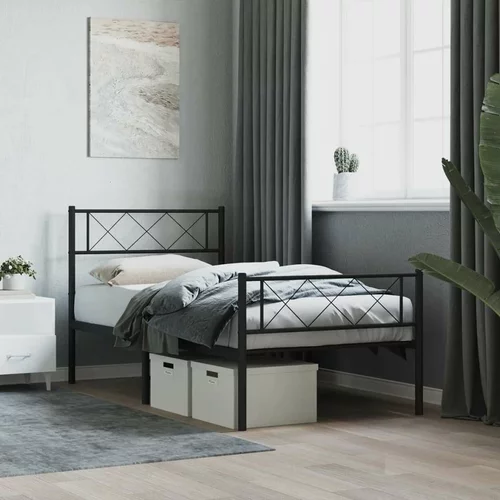 Metalni okvir kreveta uzglavlje i podnožje crni 100x190 cm