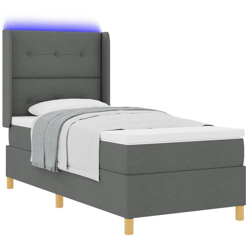 vidaXL Box Spring postelja z vzmetnico in LED temno siva 90x190 cm blago, (22049654) Cene