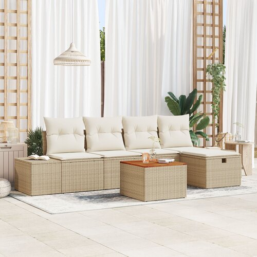 VidaXL Vrtni set sofa Set od 6 Bež Ratan, Poliester, Čelik Slike