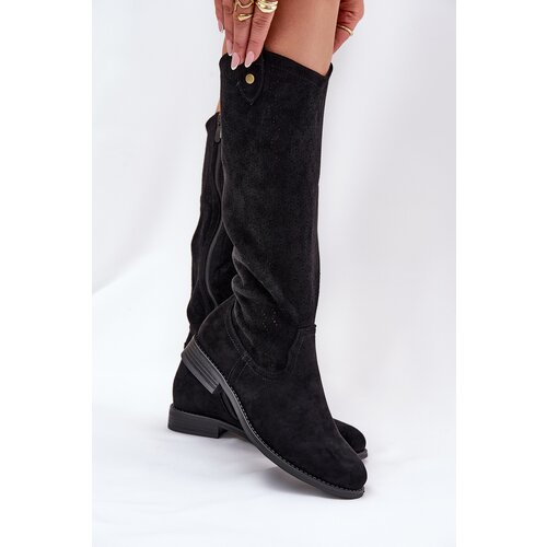 S. BARSKI Flat Heeled Boots With Perforated Pattern Black S.Barski Cene