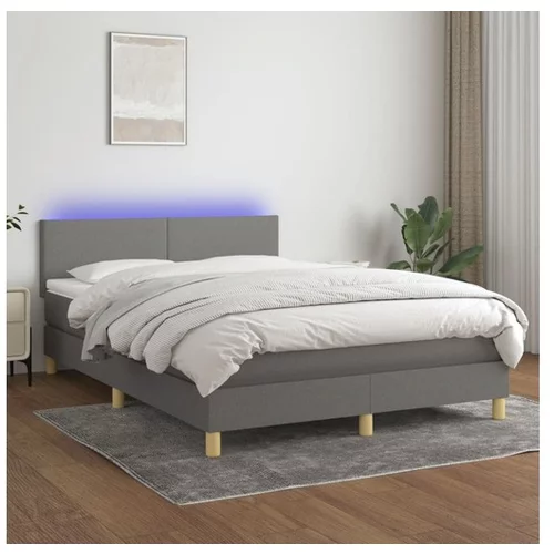  Box spring postelja z vzmetnico LED temno siva 140x200 cm blago