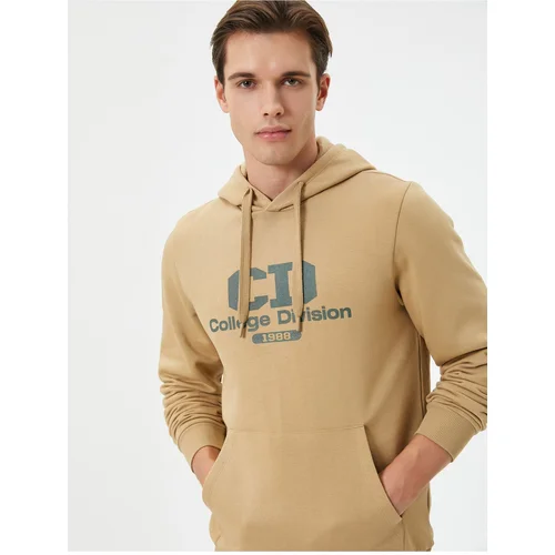 Koton College Hoodie Printed Kangaroo Pocket Detail