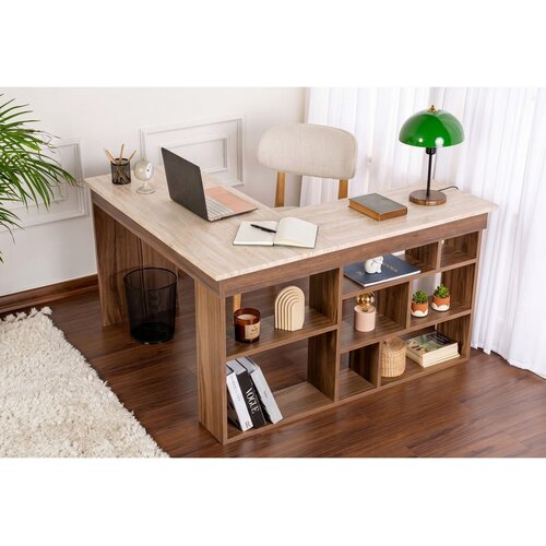 Hanah home radni sto Vesper, 130 cm, travertin / orah Venezia Cene