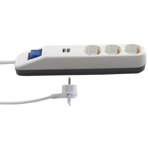 REV RITTER produžni kabel s utičnicama (3-struko, Bijelo-sive boje, Dužina kabela: 1,4 m, 2 USB priključka) Slike