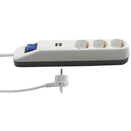 REV RITTER produžni kabel s utičnicama (3-struko, Bijelo-sive boje, Dužina kabela: 1,4 m, 2 USB priključka)