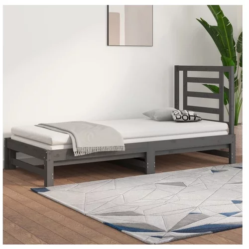  Izvlečna dnevna postelja siva 2x(90x190) cm trdna borovina