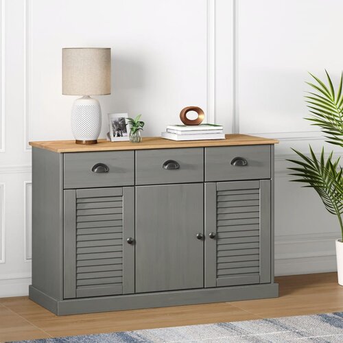The Living Store Komoda s predali VIGO 113x40x75 cm siva trdna borovina - Komoda, (21437559) Slike