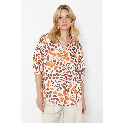 Trendyol Multicolored Patterned Satin Fabric Oversize Wide Fit Woven Shirt Cene