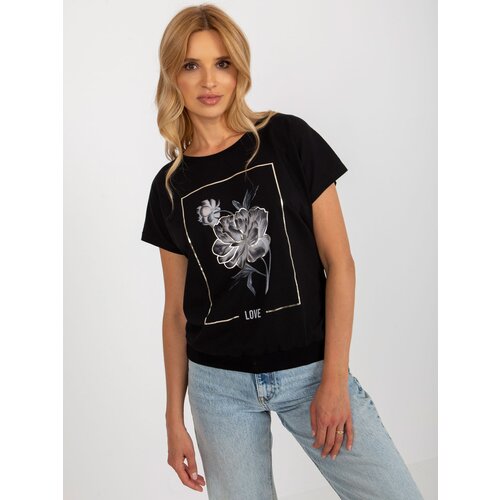 Fashion Hunters Black T-shirt with print and inscription RUE PARIS Cene