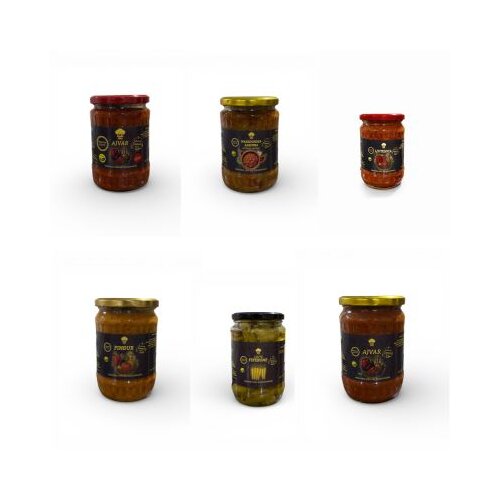 Oki Doki Makedonski mix- Ajvar blagi 550 g + Ajvar ljuti 550 g + Ljutenica 550 g + Pinđur 550 g + Makedonska zakuska 550g + Feferone ljute 690 g, 6/1 Cene
