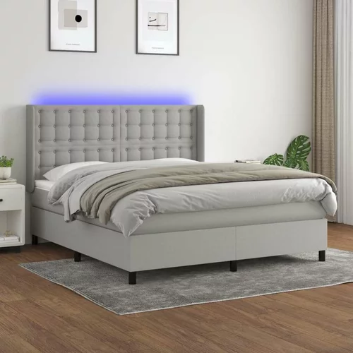 Krevet box spring s madracem LED svjetlosivi 160x200 cm tkanina