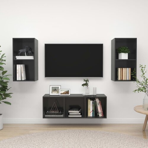 The Living Store Komplet TV omaric 3-delni visok sijaj siva iverna plo&amp;scaron;ča - Komplet TV Omaric, (21374147) Slike