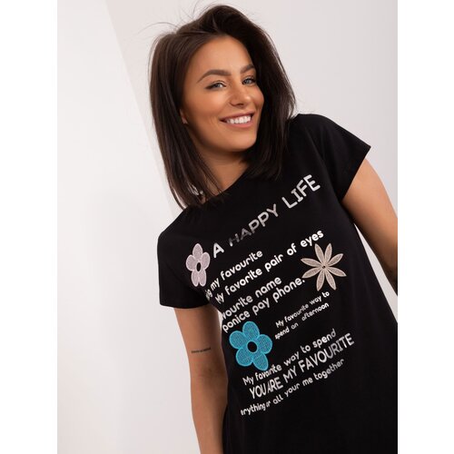 Fashion Hunters Black T-shirt with BASIC FEEL GOOD inscription Slike