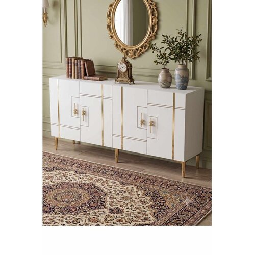 Hanah home komoda Ilay 150, 150 cm, bela / zlatna Cene
