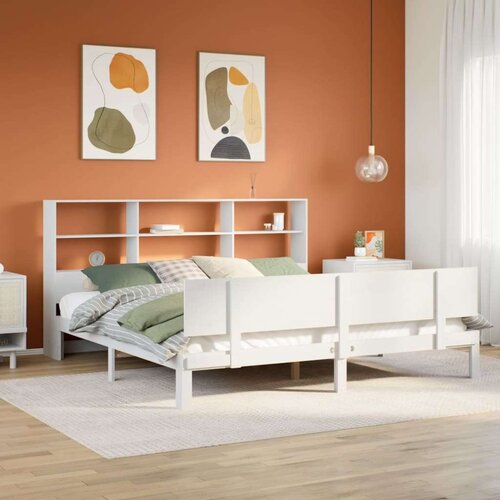 vidaXL Knjižna postelja brez vzmetnice bela 200x200 cm trdna borovina Cene