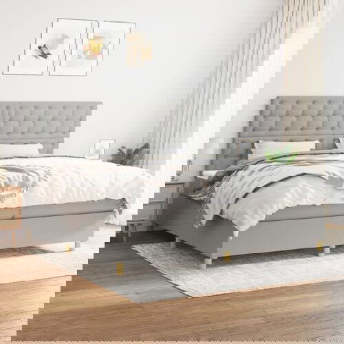 The Living Store Box spring postelja z vzmetnico svetlo siva 200x200 cm blago - Box Spring Postelja, (21517738) Cene