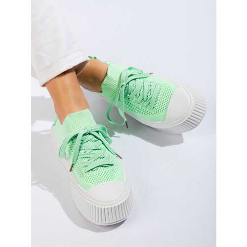 SHELOVET Light green openwork sneakers on the platform Slike