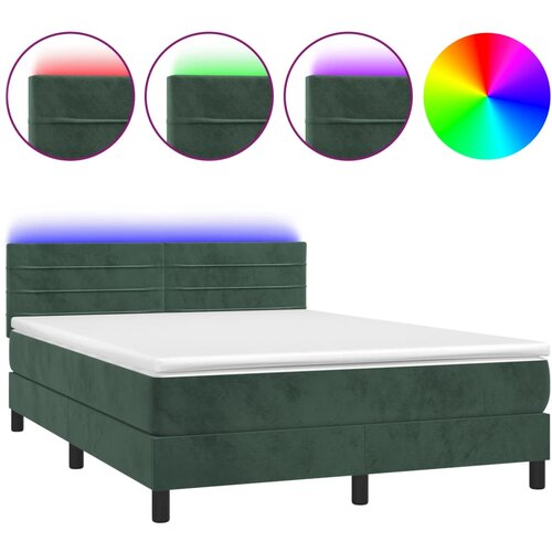 Maison Chic Box spring postelja - Vzmetna postelja z vzmetnico LED tem. zelena 140x200cm žamet SL22037, (21892312) Cene