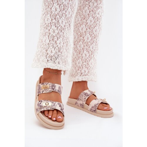 Boto Patterned Women&amp;#039;s Platform Slippers Beige Sorina Slike