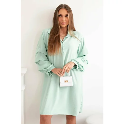 Fasardi Oversize dress with ruffled sleeves, light mint