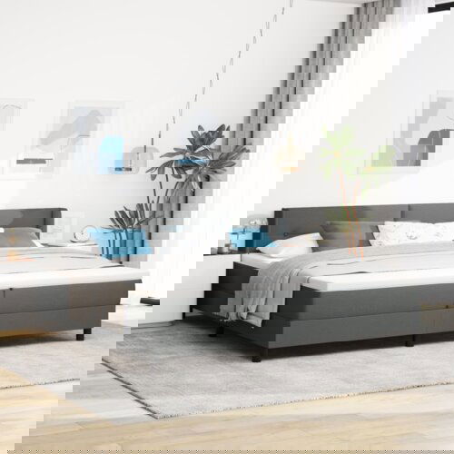 vidaXL Tamno sivi krevet s kutijom i madracem 200x200 cm tkanina, Dugini uzglavlje tamno sivo 200 cm tkanina Cene