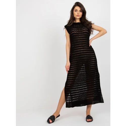 Fashion Hunters Black openwork knitted sleeveless dress