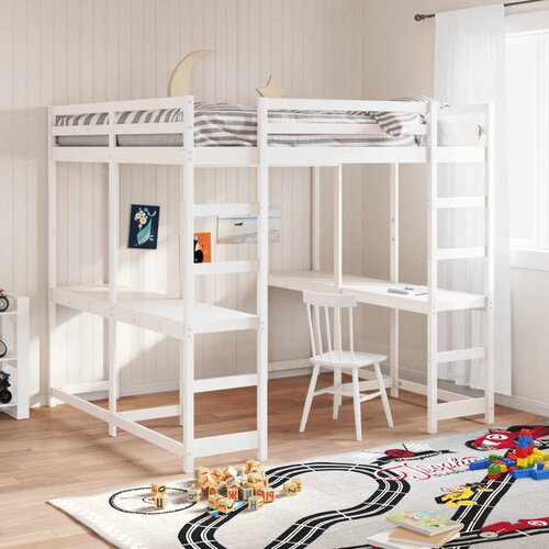  The Living Store Posteljni okvir z mizo in lestvijo bel 160x200 cm borovina - Otroški Pograd, (21497054) Cene