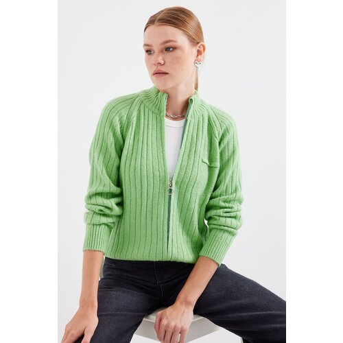 Bigdart 15880 Zippered Knitwear Cardigan - E.Green Cene