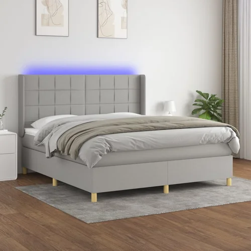  box spring s madracem LED svjetlosivi 180x200 cm tkanina