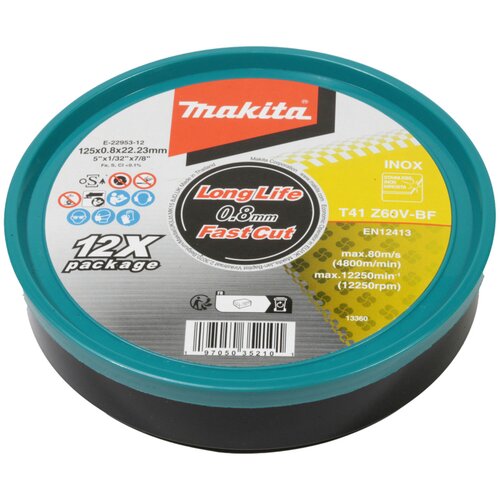 Makita E-22953-12 Reznih ploca za INOX, Z60V, 12 komada, &amp;Oslash; 125 x 0,8 mm Slike