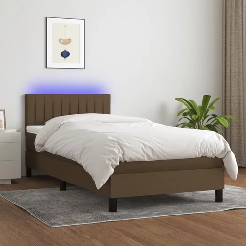 vidaXL Box spring postelja z vzmetnico LED temno rjava 90x200 cm blago, (20724666)