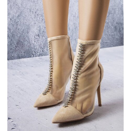 Gemre Beige ankle boots decorated with rhinestones Veilleux Cene