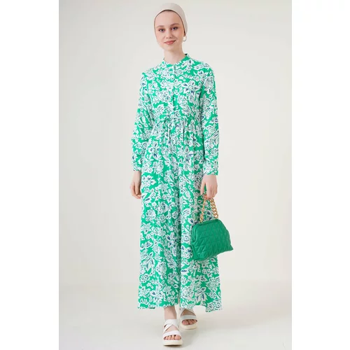Bigdart 2144 Patterned Big Collar Hijab Dress - Green