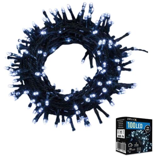 Zelux LED lučke na baterije 100 LED s programatorjem 12m hladno bela zelen kabel Slike