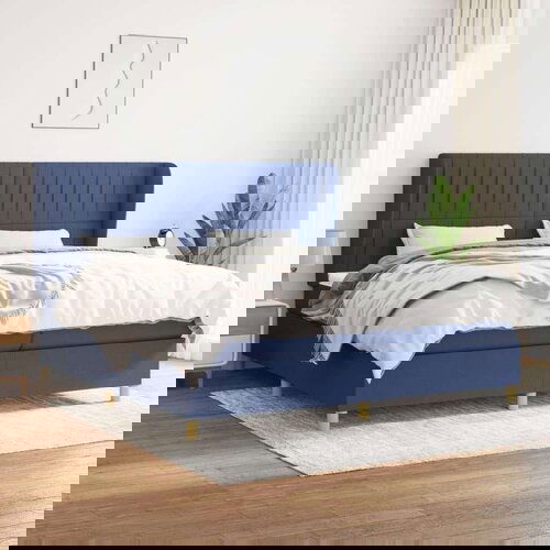  Box spring postelja z vzmetnico modra 200x200 cm blago, (20897059) Cene