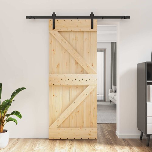  Klizna vrata Prirodna i crna 85 x 210 cm Čvrsta borovina Cijene