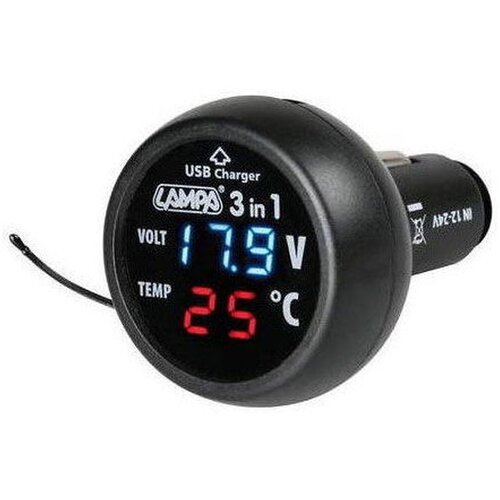  USB punjač + termometar + voltmetar LAMPA Cene