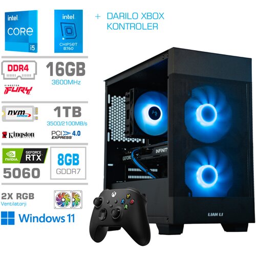 MEGA Računalnik MT S7X i5-14400/RTX5060/16GB/1TB-4.0/750W/Win11Home/črna RGB + Estetski napajalni kabli [Svetlo modra / Črna] * DARILO *, (22133771) Cene