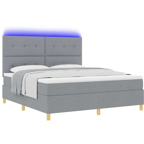  LED Box Spring Krevet Svijetlo siva 180 x 200 cm tkanina Slike