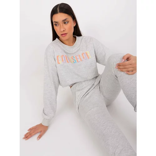 Fashion Hunters Light gray casual set with sweatshirt with colorful lettering
