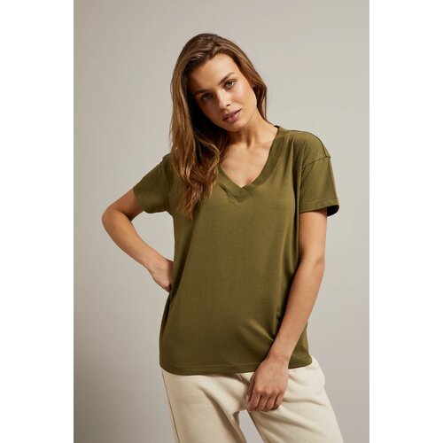 Moodo Women's V-neck T-shirt - olive Slike