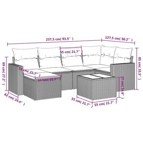 VidaXL 7-dijelni set vrtnih sofa sivi od poliratana Slike