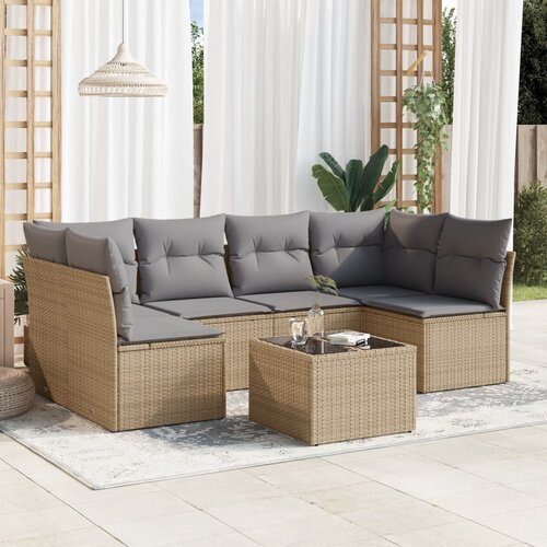 vidaXL 7-dijelni set vrtnih sofa od poliratana s jastucima bež Cijene